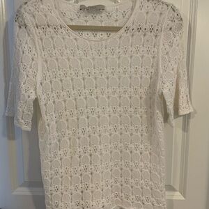 LOFT White Crochet Knit Short Sleeve Tunic